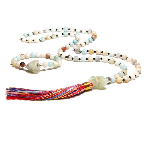 8mm Natural Amazon Stone Mixed Color Tassel Necklace Bohemian Style Long Clothes Accessories Bracelet Set XH-229