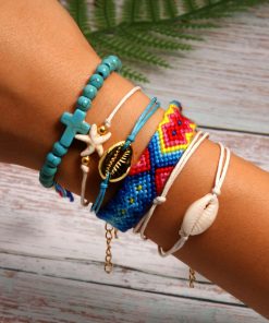Best-selling shell starfish cross boho style cotton braided friendship bracelet combination mixed batch XH-258