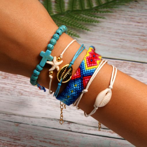 Best-selling shell starfish cross boho style cotton braided friendship bracelet combination mixed batch XH-258