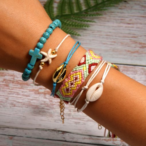 Best-selling shell starfish cross boho style cotton braided friendship bracelet combination mixed batch XH-258