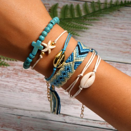 Best-selling shell starfish cross boho style cotton braided friendship bracelet combination mixed batch XH-258