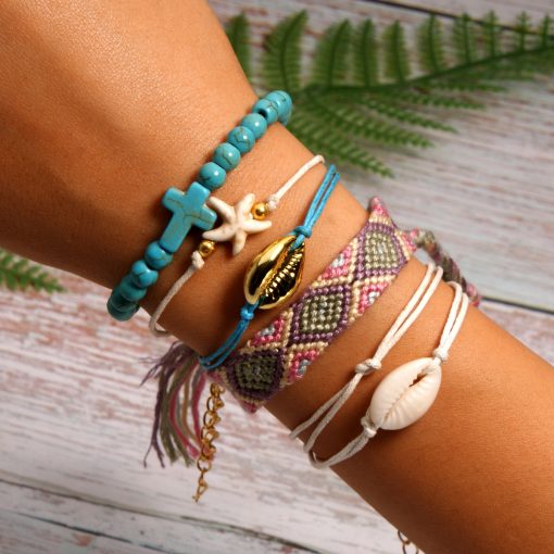 Best-selling shell starfish cross boho style cotton braided friendship bracelet combination mixed batch XH-258