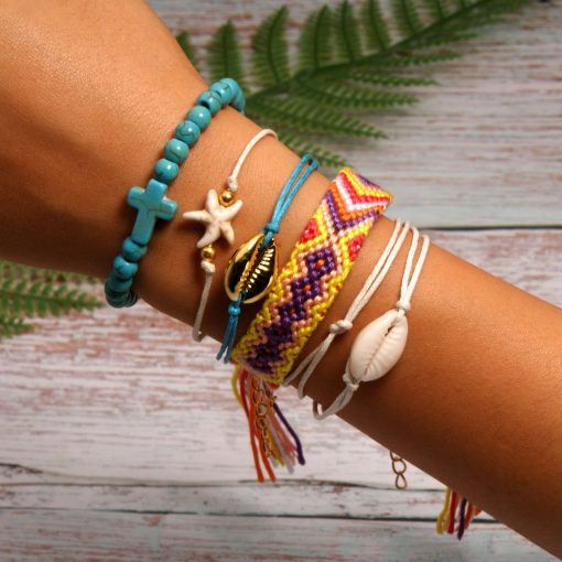 Best-selling shell starfish cross boho style cotton braided friendship bracelet combination mixed batch XH-258