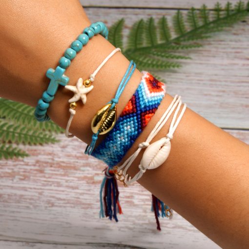 Best-selling shell starfish cross boho style cotton braided friendship bracelet combination mixed batch XH-258