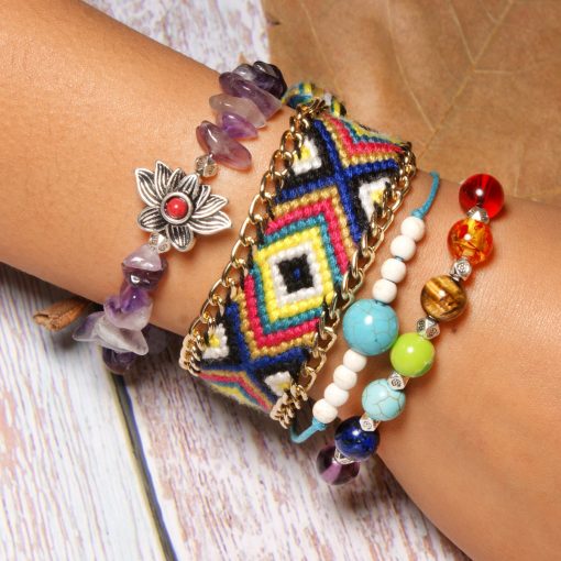 7 Chakra best-selling bracelet amethyst lotus bracelet set boho woven friendship bracelet XH-261