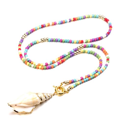 4mm Multicolor Turquoise Bead Shell Pendant Long Necklace XH-216