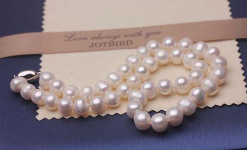 Natural near-round pearl necklace 9-10 mm medium and large white pearl necklace GLGJ-209