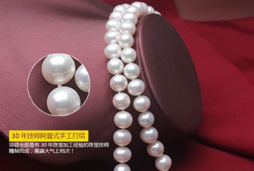 Natural near-round pearl necklace 9-10 mm medium and large white pearl necklace GLGJ-209