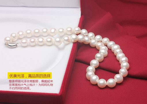 Natural near-round pearl necklace 9-10 mm medium and large white pearl necklace GLGJ-209