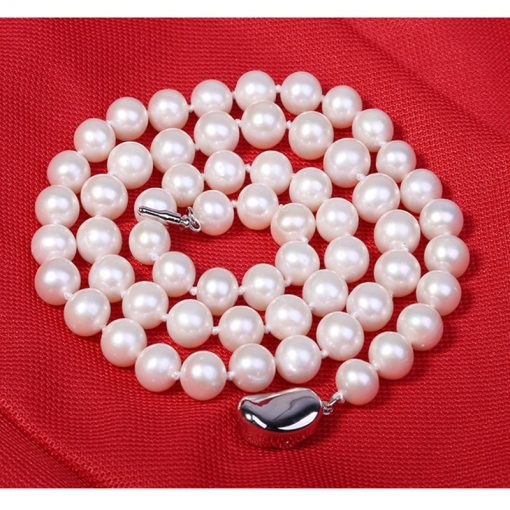 Natural near-round pearl necklace 9-10 mm medium and large white pearl necklace GLGJ-209