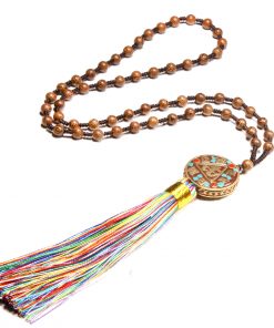 Europe and the United States selling wooden beads knotted hand-beaded Nepal religious tassel long accessories necklace XH-220