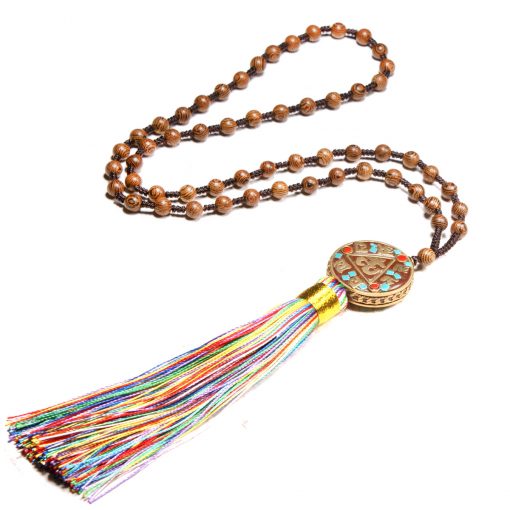 Europe and the United States selling wooden beads knotted hand-beaded Nepal religious tassel long accessories necklace XH-220