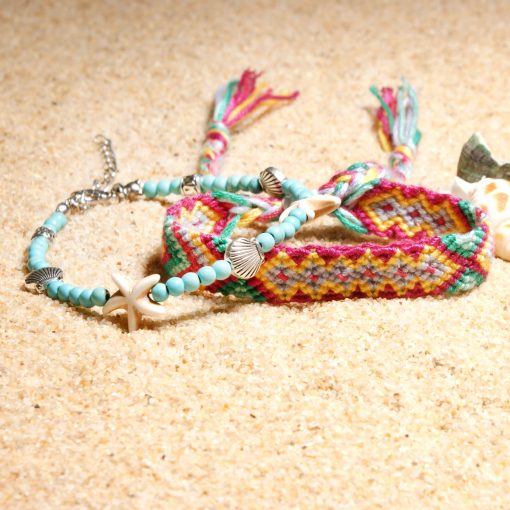 European and American best-selling conch starfish beach retro ethnic style woven ladies anklet hand  mixed batch XH-246