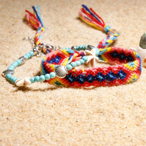 European and American best-selling conch starfish beach retro ethnic style woven ladies anklet hand  mixed batch XH-246