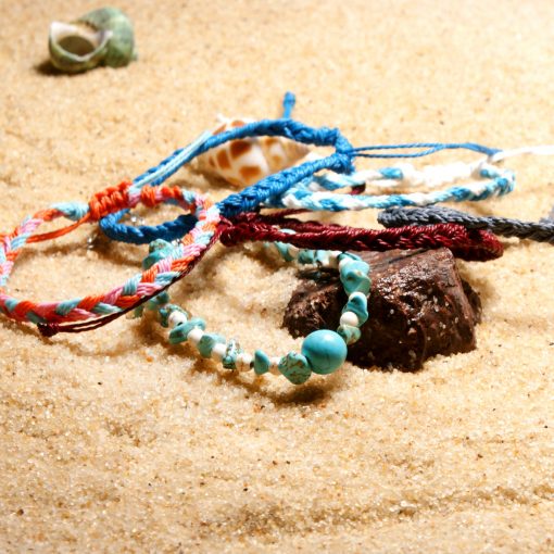 Summer best-selling cotton thread woven turquoise gravel beaded ladies beach anklet XH-241