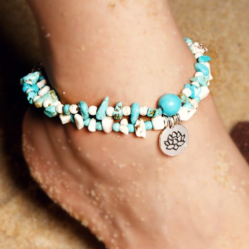 Beach Yoga Lotus Pendant Turquoise Anklet Bracelet XH-245