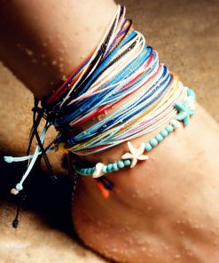 Best selling cotton thread braided starfish anklet 4mm synthetic turquoise beaded beach ladies bracelet anklet mixed batchXH-236