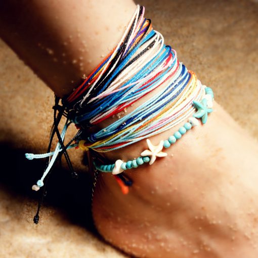 Best selling cotton thread braided starfish anklet 4mm synthetic turquoise beaded beach ladies bracelet anklet mixed batchXH-236