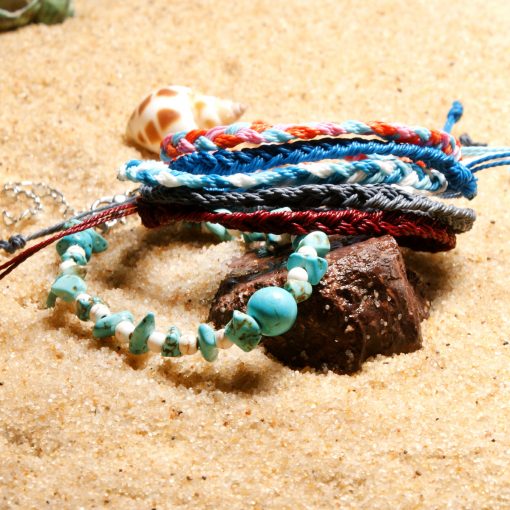 Summer best-selling cotton thread woven turquoise gravel beaded ladies beach anklet XH-241