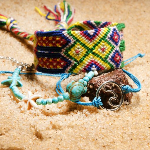 Best-selling summer beach ladies retro turtle sea wave starfish widened anklet bracelet set XH-243