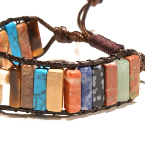 European and American popular colorful natural stone beaded cross bracelet creative woven leather bracelet XH-248