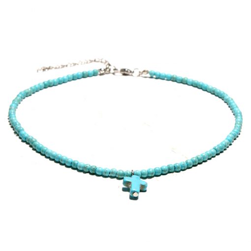Women’s Cross Pendant Short Clavicle Small Turquoise Summer Necklace Jewelry Wholesale XH-224