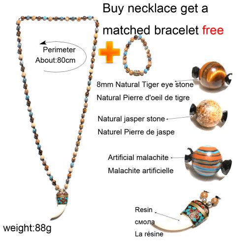 European and American popular bohemian ethnic style natural stone crystal long necklace + bracelet set XH-218