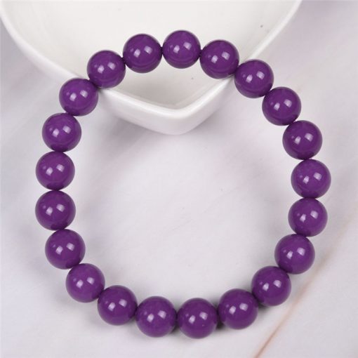 Natural Purple Mica 8mm Round Bead Women’s Simple Fashion Elastic Bracelet Inner Diameter 6.5-7 inches