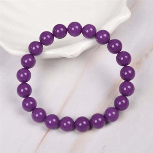 Natural Purple Mica 8mm Round Bead Women’s Simple Fashion Elastic Bracelet Inner Diameter 6.5-7 inches