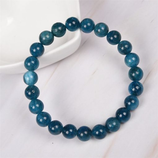 Natural Blue Phosphorus 10 mm Single Circle Round Bead Women’s Simple Elastic Bracelet