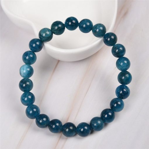 Natural Blue Phosphorus 10 mm Single Circle Round Bead Women’s Simple Elastic Bracelet