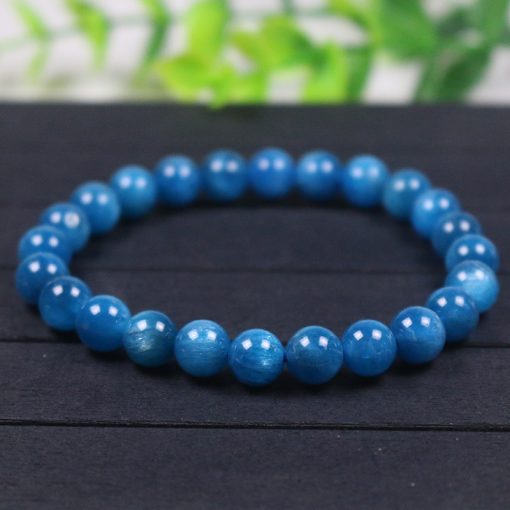 Natural Blue Phosphorus 6-12mm Single Circle Round Bead Women’s Simple Elastic Bracelet