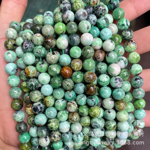 Natural phosphate aluminum ore loose beads green phosphate lithium round beads diy jewelry accessories semi-finished beads wholesale