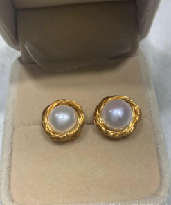 Factory wholesale 9-11mm steamed bun shaped freshwater pearl 14 k gold injection hand-wound pearl earrings YJ- 001