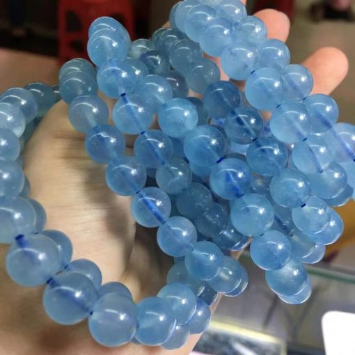 Ladies Natural Aquamarine Single Circle Round Bead Bracelet Color Sky Blue Crystal Good Transparent Quality NBC-015
