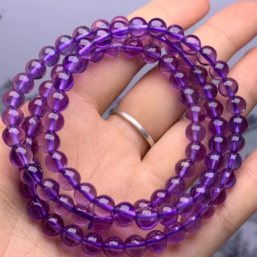 Natural Amethyst Three Circles Round Bead Bracelet Necklace Crystal Transparent Color Beautiful Clean Good Quality NBC-005