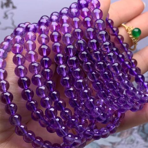 Natural Amethyst Three Circles Round Bead Bracelet Necklace Crystal Transparent Color Beautiful Clean Good Quality NBC-005