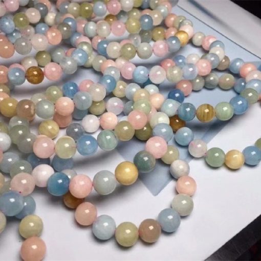 The factory directly supplies natural morganite. The color of beryl single circle round bead bracelet is beautiful, simple, fresh and colorful. NBC-014