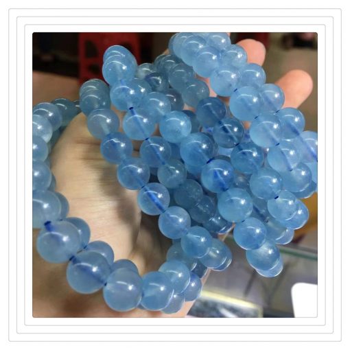 Ladies Natural Aquamarine Single Circle Round Bead Bracelet Color Sky Blue Crystal Good Transparent Quality NBC-015