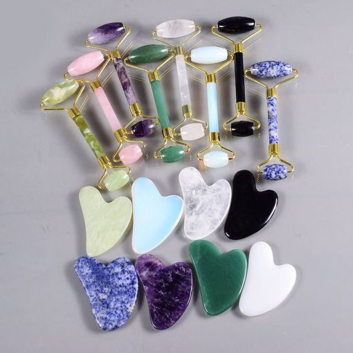 Natural stone roller beauty massager heart-shaped scraping board set DS-013