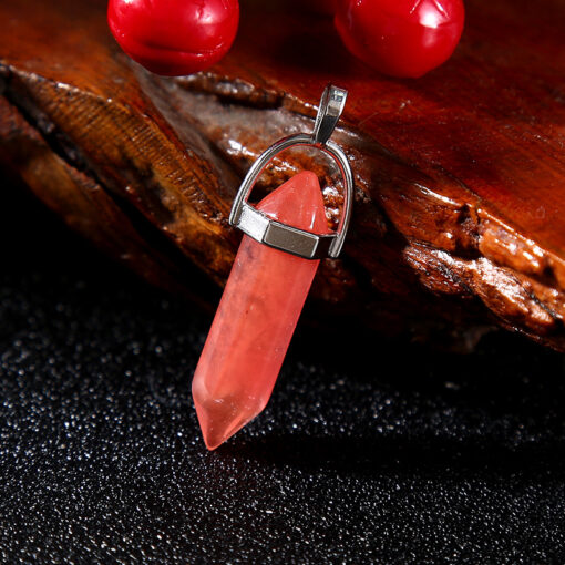 Hot Sale Natural Stone Crystal Hexagon Pillar Bullet Necklace Pendant  ywjf-001