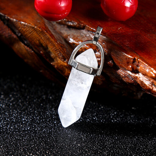 Hot Sale Natural Stone Crystal Hexagon Pillar Bullet Necklace Pendant  ywjf-002
