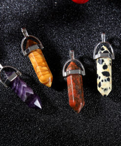 Hot Sale Natural Stone Crystal Hexagon Pillar Bullet Necklace Pendant  ywjf-002