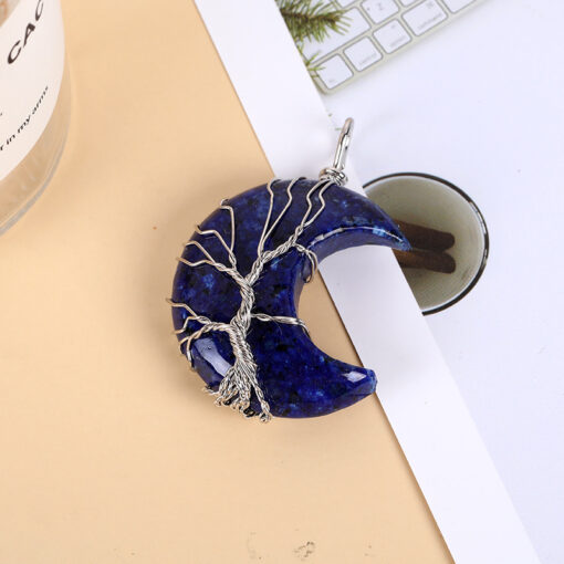 Hot selling natural stone moon shaped necklace life tree fortune tree pendant accessories YQJF-006