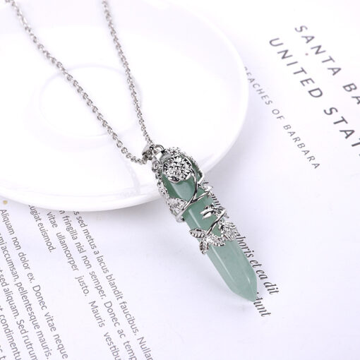Hot selling flower vine natural stone single pointed hexagonal crystal pendant necklace accessories YQJF-012
