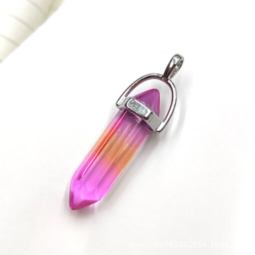 Hot selling hexagonal pillar bullet pendant colored glass electroplating necklace accessories wholesale mixed batch YQJF-008