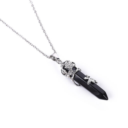 Hot selling flower vine natural stone single pointed hexagonal crystal pendant necklace accessories YQJF-012