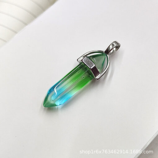 Hot selling hexagonal pillar bullet pendant colored glass electroplating necklace accessories wholesale mixed batch YQJF-008
