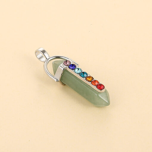 New colorful rhinestone alloy double pointed hexagonal column natural stone pendant jewelryYQJF-008