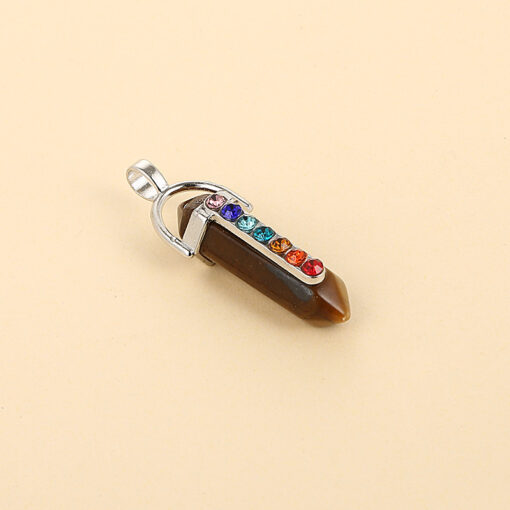 New colorful rhinestone alloy double pointed hexagonal column natural stone pendant jewelryYQJF-008